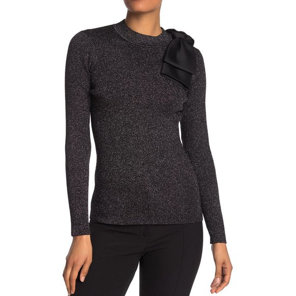 NWT TED BAKER Sweater- Metallised Bow Ribbed Knit - Picture 1 of 8